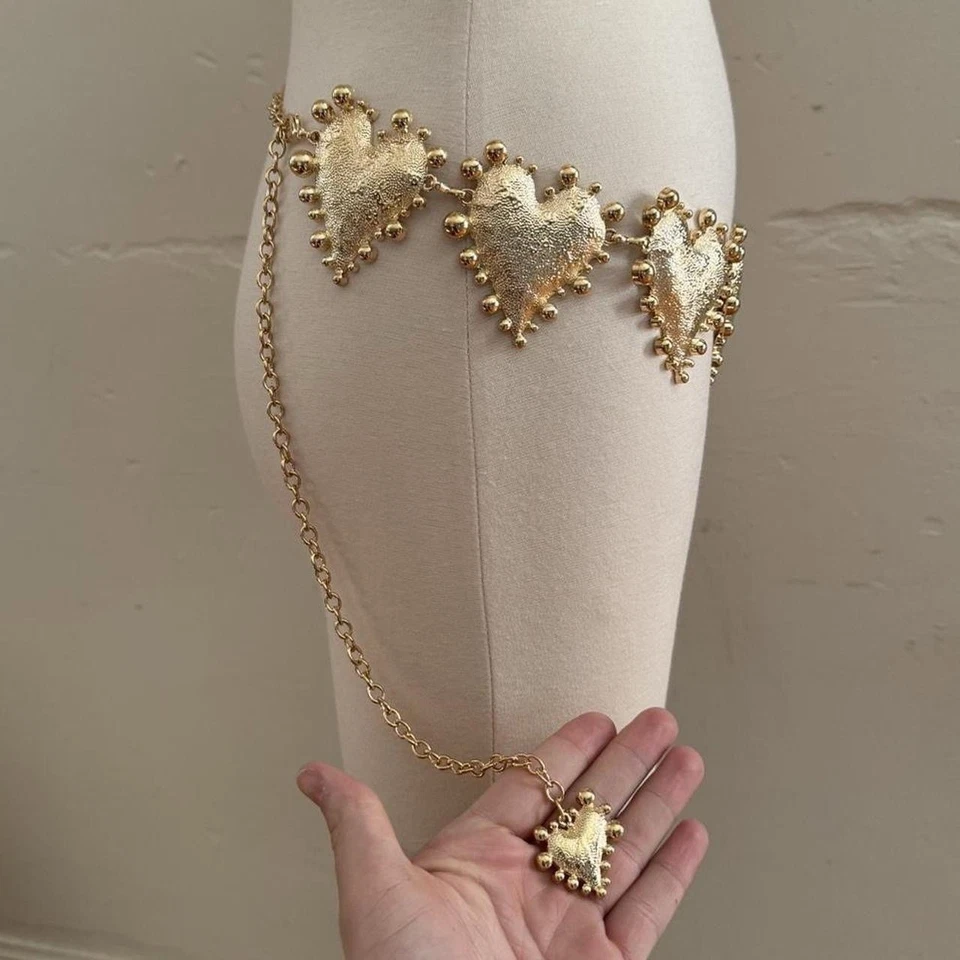 Y2K женщин большой коренастый золотой сердце цепочка ремень - Изображение 3 из 4