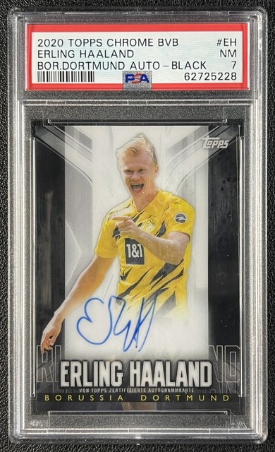 ERLING HAALAND PSA 7 2020 TOPPS CHROME BVB BORUSSIA DORTMUND AUTO BLACK 09/15