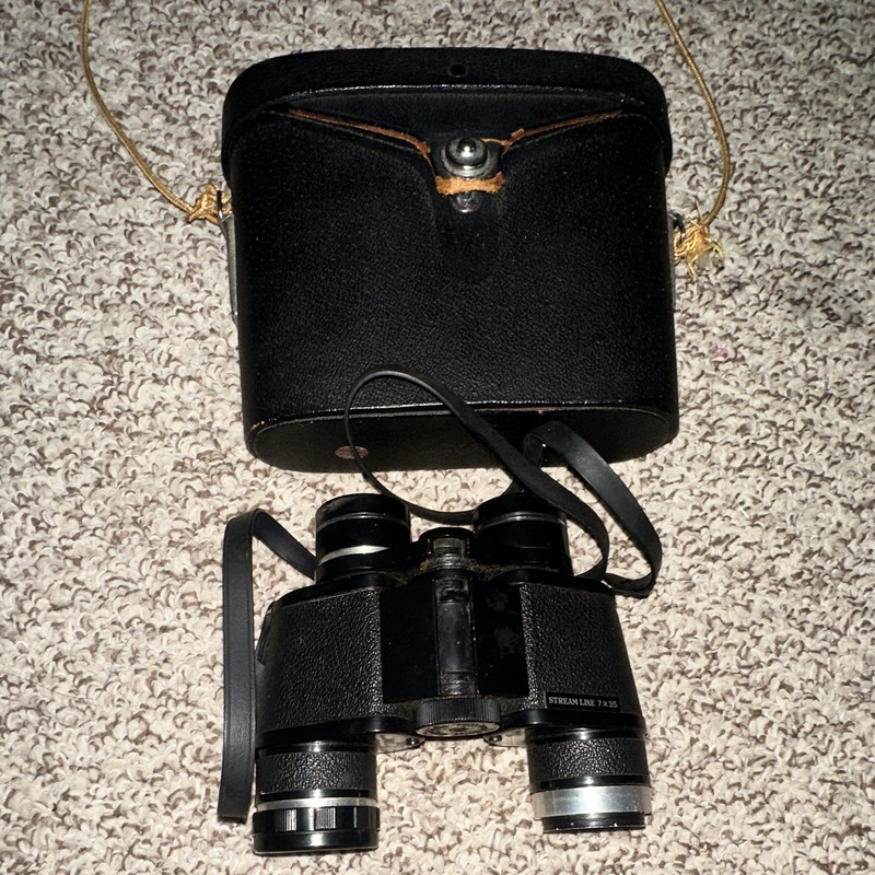 Stream Line 7x35 Full-Size Porro Prism Binoculars Coated Lenses w/ Case Black