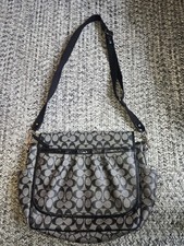 Coach Signature Coated Canvas Baby Diaper Messenger Bag Black Gray F18373 EXC