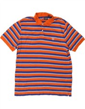 CHAPS Mens Big  Tall Polo Shirt XL Orange Striped Cotton CZ03