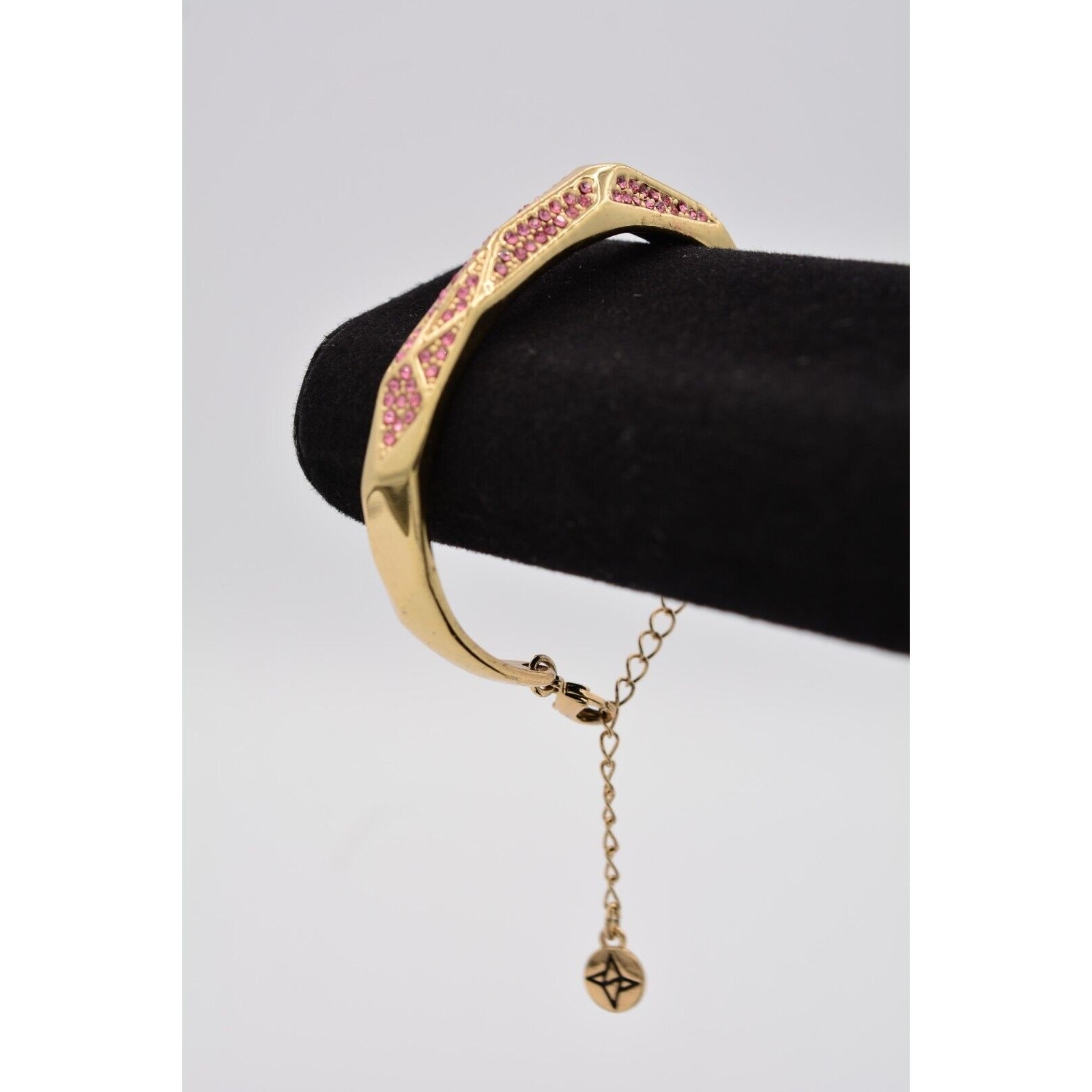 Statement Bangle Bracelet Pave Pink Rhinestone Cr… - image 2