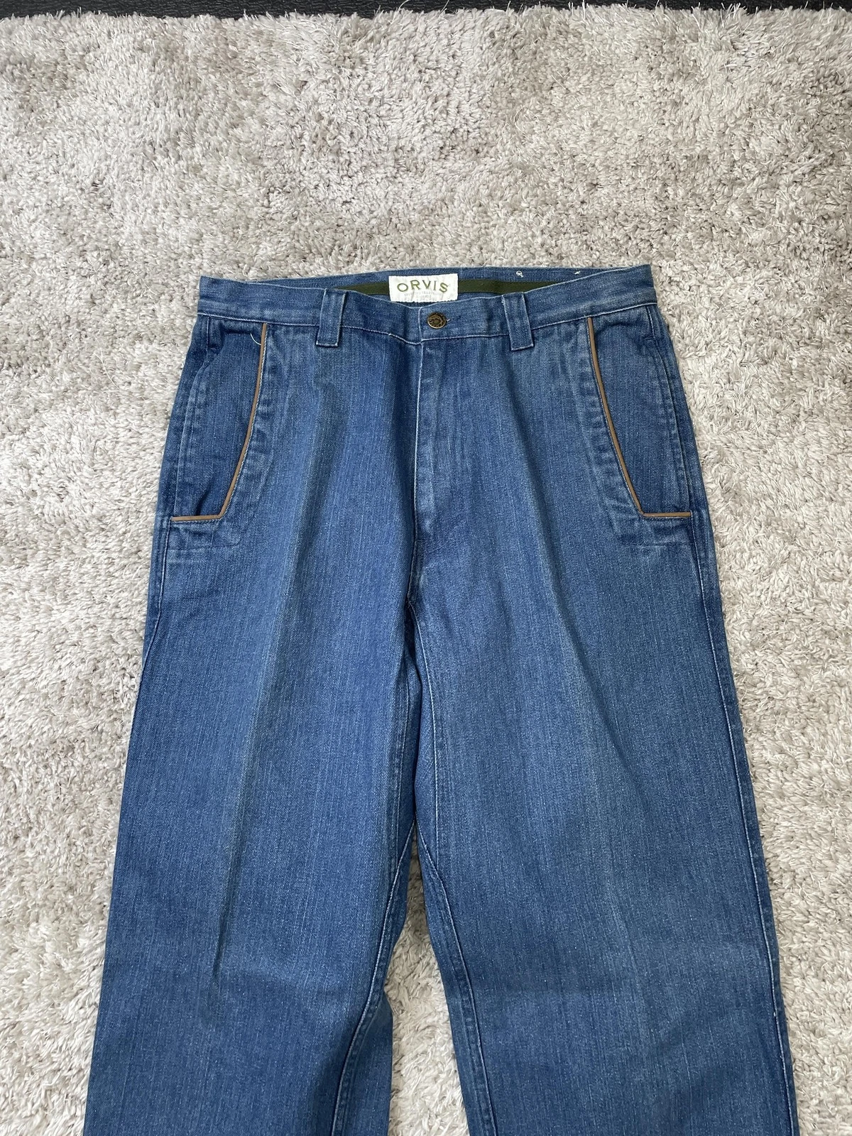 Orvis Pants Mens 32 Blue Denim Chino Zip Fly Welt Pockets Death Valley Dn - product detail image 3