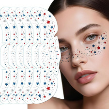 4Th of July Star Face Temporary Tattoos - 6 Sheets Red White Blue Star Freckles