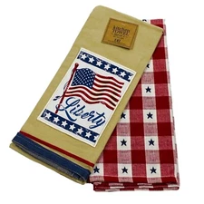Design Imports Liberty Patriotic July 4th USA Embellished Kitchen Towel Set of 2