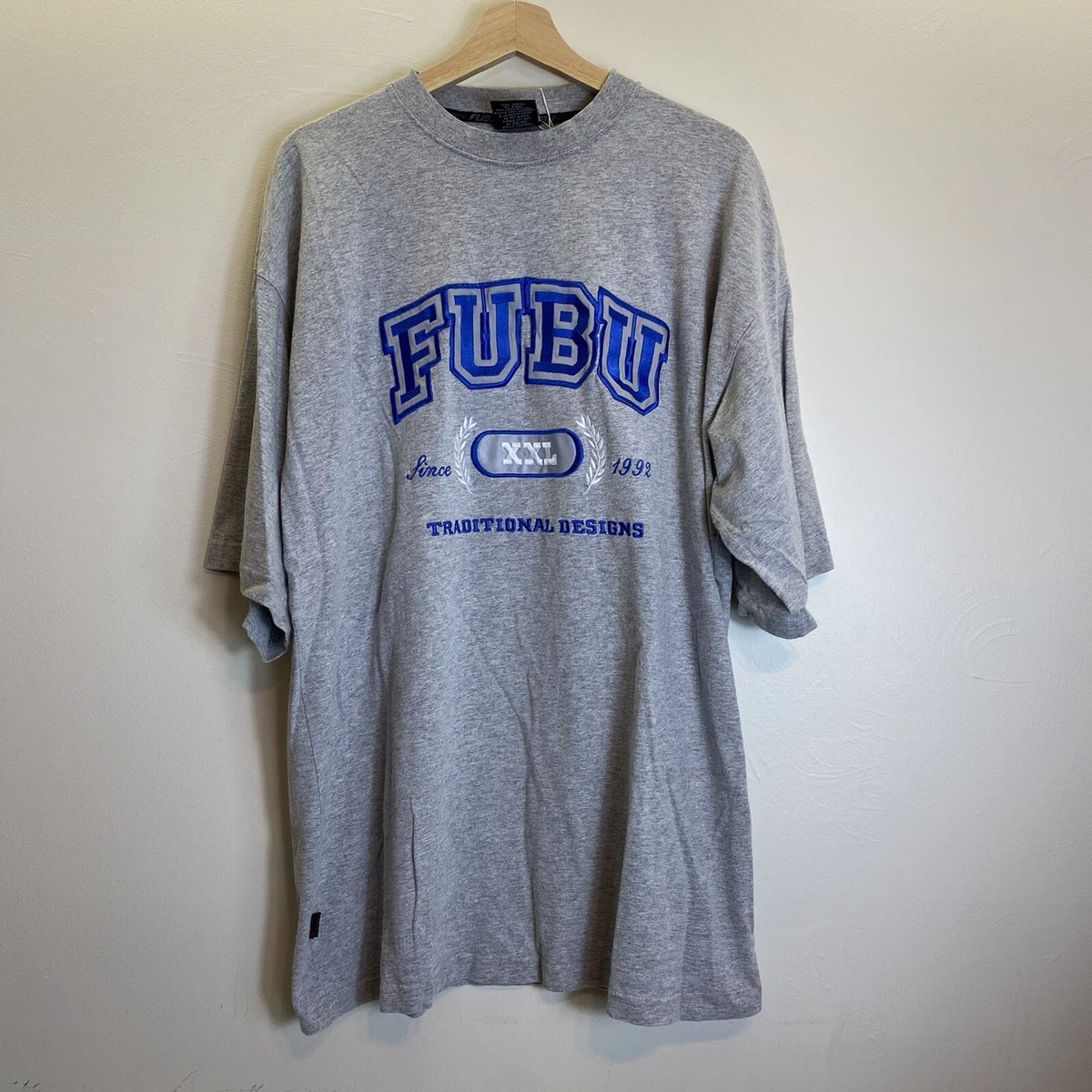 Vintage FUBU Traditional Designs Gray Embroidered Logo T-Shirt Sz XL