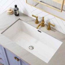 Undermount Bathroom Sink Rectangle Vessel Sink with Overflow,White Ceramic