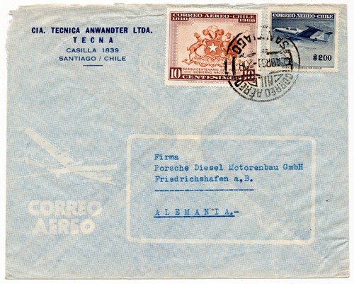 Chile 1961 Mischfrankatur Luftpostbrief - Luftfahrt Flugzeuge Wappen
