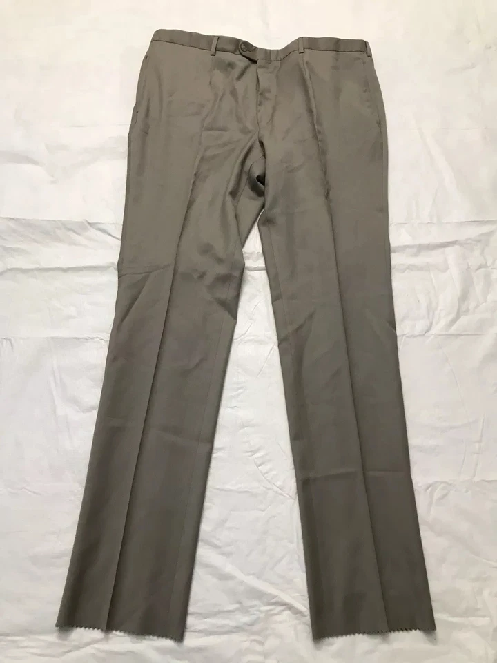 Pantalones de vestir Hickey Freeman Brampton talla 41 topo dobladillo sin terminar 100 % lino nuevos con etiquetas Foto 3 de 4