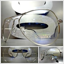 Mens or Women VINTAGE RETRO Style Clear Lens SUNGLASSES Small Silver Metal Frame