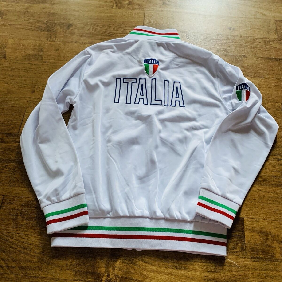 Italia Mens White Long Sleeve Collared Pockets Full Zip Italia Mens White Long Sleeve Collared Pockets Full Zip