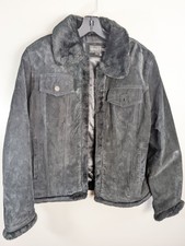 Oscar Piel Black Suede Leather Fur Trim Trucker Jacket Xl