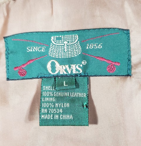 Orvis - Chaleco estampado de cuero gamuza tostado para damas - Cuello y corbata - Talla L - Imagen 8 de 8