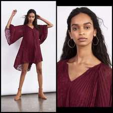Anthropologie Toulon Pleated Mini Dress MEDIUM Boho Gypsy Flowy Plum $168