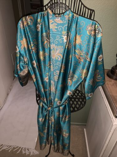 100 Percent Silk Turquoise And Gold Robe $25.00 - Picture 1 of 7