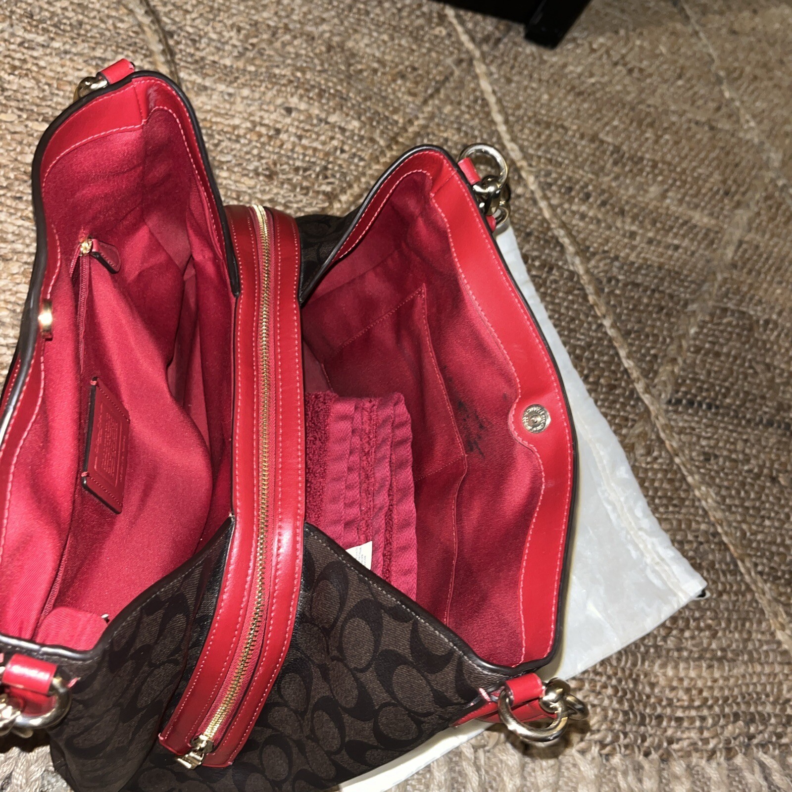 Coach Hallie Shoulder Signature Purs Brown And Red Sa… Gem