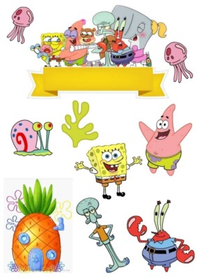SpongeBob Essbar Square Party Tortenaufleger Torte Geburstag Zuckermasse + TEXT