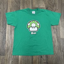 Vintage Mario Shirt Large Green 1 Up Mushroom 2003 Nintendo Video Games Youth L