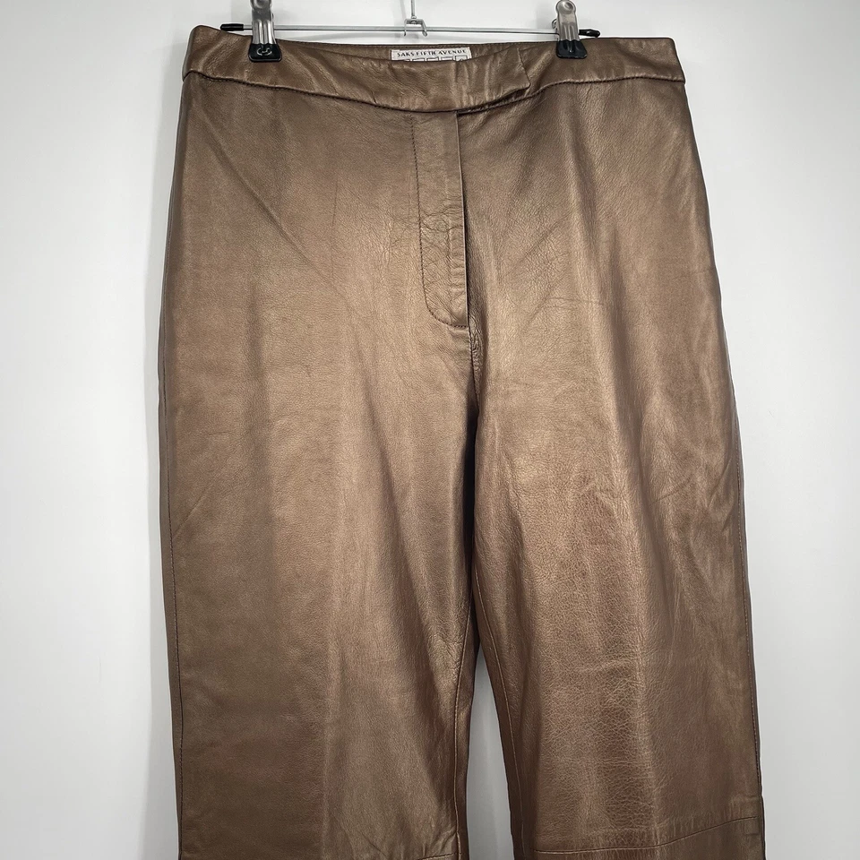 Saks Fifth Avenue 对开式 平前直筒内衬 皮革裤子 尺寸 6 铜 — 第 4/4 张图片