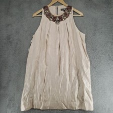 Alexia Admor Embellished Jewel Collar Shift Dress Womens L Sleeveless Beige