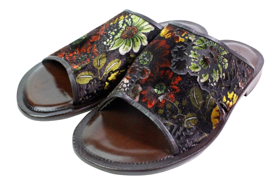 Sandalias italianas de cuero para hombre marrón cuero genuino zapatos sin cordones hechos a mano florales Foto 2 de 4