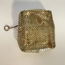 Vintage Gold Mesh Zippered Coin Purse Pouch Art Deco