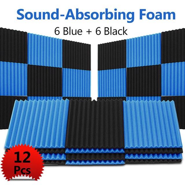 12 Pack BLUE BLACK Acoustic Panels Studio Soundproofing Foam Wedge