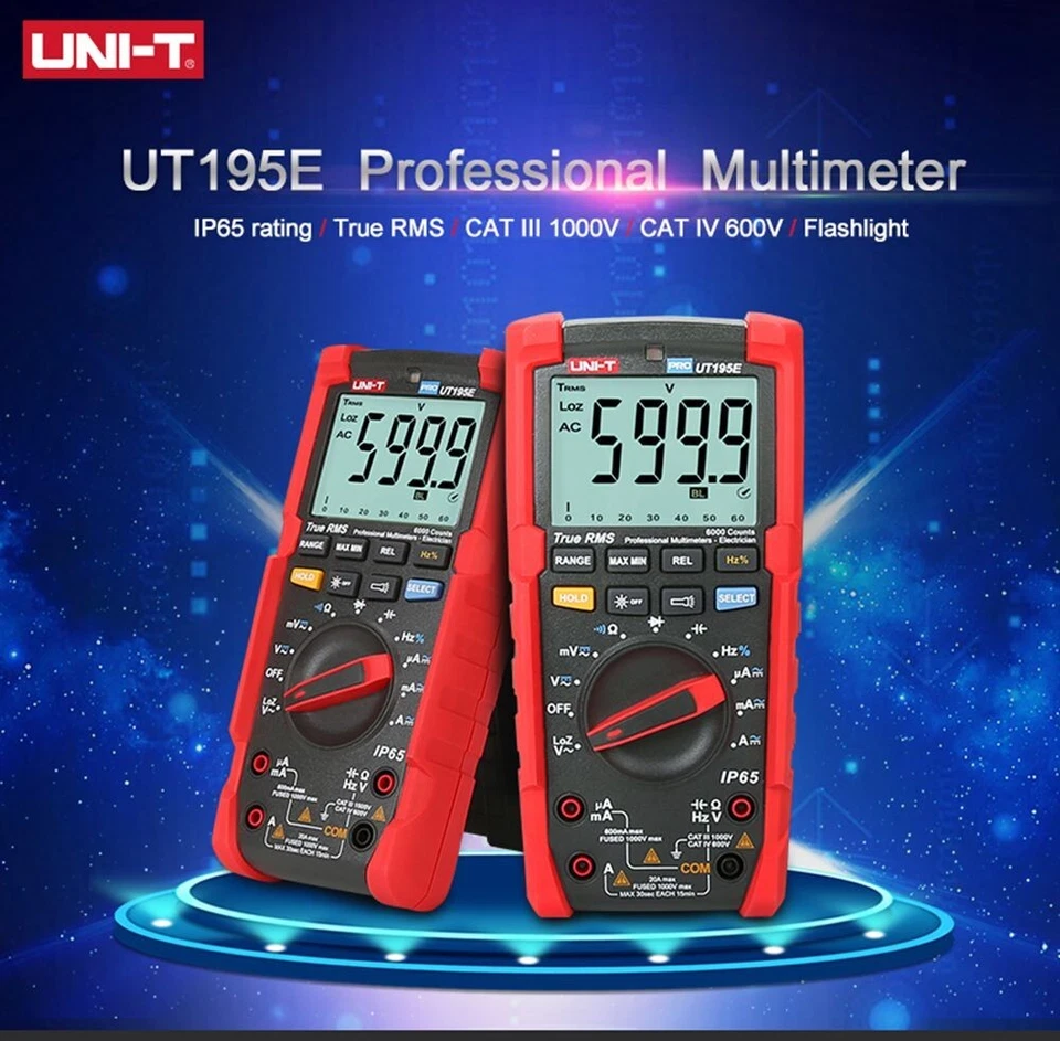 UNI-T UT195E TRMS Digital Industrial Multimeter Analog AC DC LOZ ACV Tester IP65 - Image 3 of 4