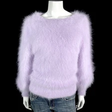 80% Angora Fuzzy Vintage Lilac Long-Sleeve Pullover Sweater 34 in bust