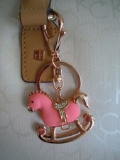 Rhinestone  Medal Alloy Pink Rocking Horse Purse Charm Keychain Accessory