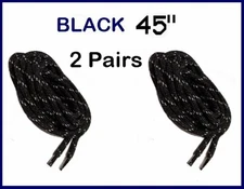 Hiking, Hiker Boot Laces 45" ~ ~ 2 Pairs ~ ~ BLACK Nylon Weave ~ Made in USA