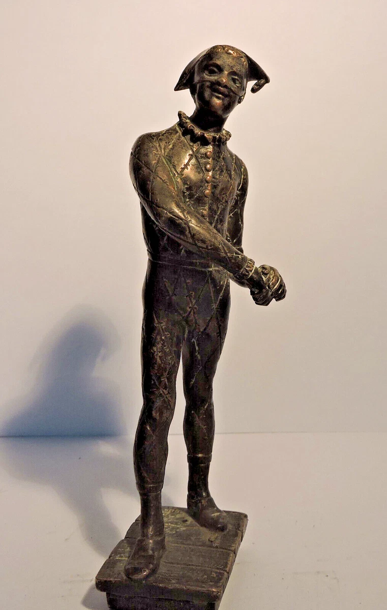 Statue Ancienne En Bronze Arlequin - Début 20e - Décoration Table à Jeux De Quilles