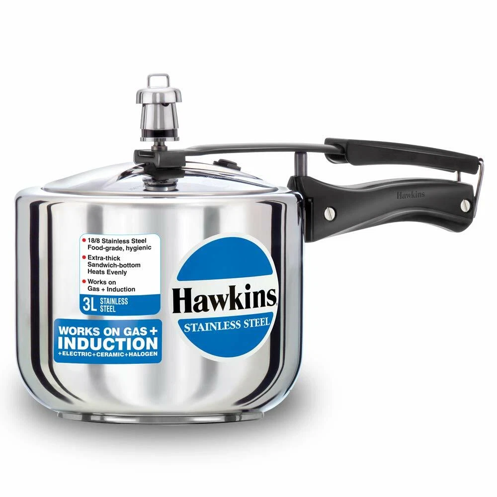 Hawkins Stainless Steel Induction Compatible Pressure Cooker (Tall), 3 L, Silver