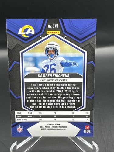 2024 Panini Mosaic - Rookies Silver Prizm #379 Kamren Kinchens (RC) - Picture 2 of 2