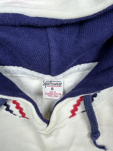 Vtg 60s Sportswear Youth Sweatshirt Hooded Two Pocket Red White Blue Trim Sz 8 - Picture 5 of 11