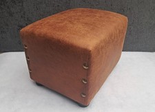 FOOTSTOOL  Brown Aged Look / Faux Leather. Fabric with studded sides.