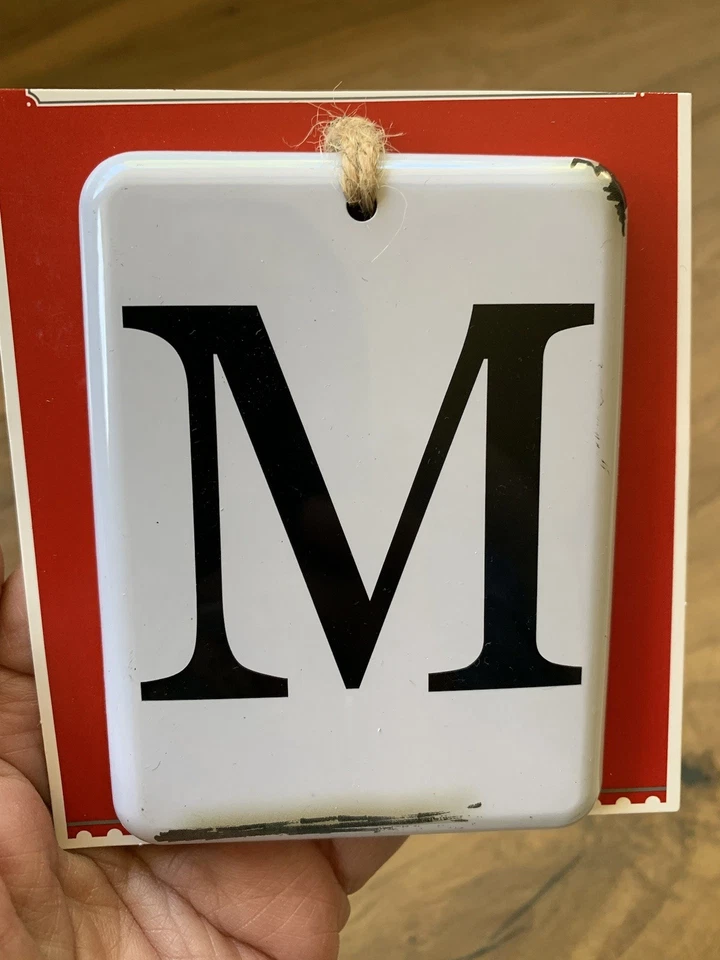 Letter Initial Monogram Christmas Ornament Gift Tags Distressed Metal NEW 3x4” - Image 2 of 4