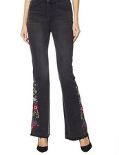 DG2 by Diane Gilman Virtual Stretch Embroidered Flare Jean Black Wash 12 Avg New