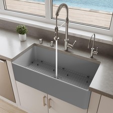 Gray Matte Smooth Apron 36" x 18" Single Bowl Fireclay Farm Sink