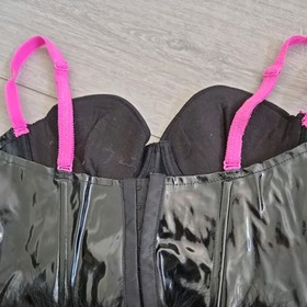 Vintage Ann Summers Black PVC & Feather Corset Top Size 8-10 