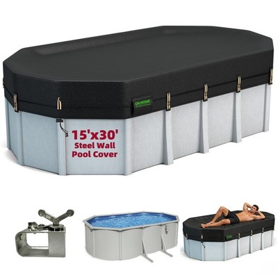Pool Cover 15x30 FT Oval Tear Resistant Waterproof Black QH.HOME Led