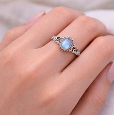 Handmade Rainbow Moonstone Ring: 925 Sterling Silver Promise Ring All Size R 572