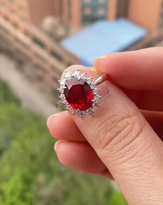 6.90 Ct Natural Red Ruby Diamond Wedding Bridal Ring 14K Solid White Gold AlSize