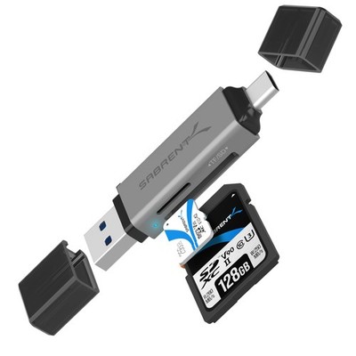 SABRENT SD Card Reader, High-Speed USB Dual-Slot USB-A & USB-C Black 