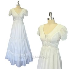 Gunne Sax Corset Maxi Dress Size 9 White Lace Puff Sleeve Wedding Prairie 70s