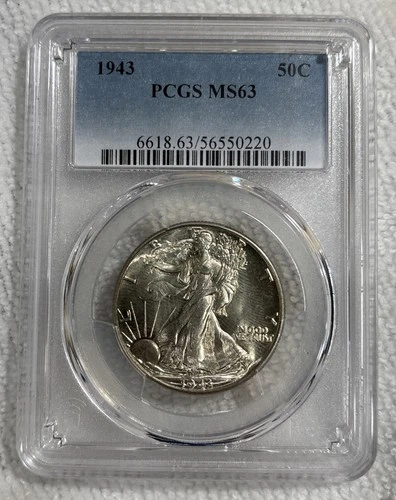 GRADED 1943 Walking Liberty Half Dollar PCGS MS 63 Silver American Coin