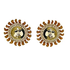 Lunch At The Ritz Swarovski Crystal Celestial Eclipse Enamel Clip Earrings