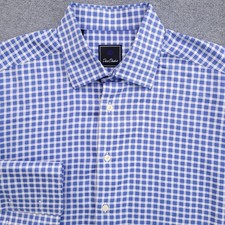 David Donahue Dress Shirt Mens 17 34/35 Regular Fit Blue White Check French Cuff
