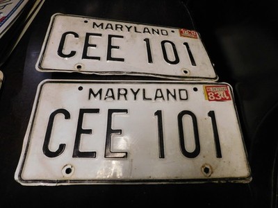 White & Black Maryland Expired License Plates MD Tags Pair 1983 CEE 101