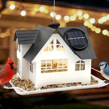 Solar Bird Feeders for Outdoors Hanging, Heavy-Duty Metal Small White